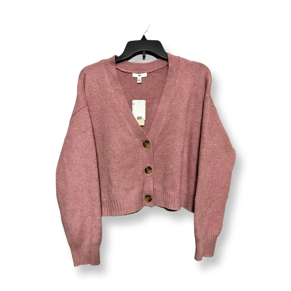 Bp Womens Cardigan Sweater Pink Long Sleeve V Neck Tight Knit Stretch M New